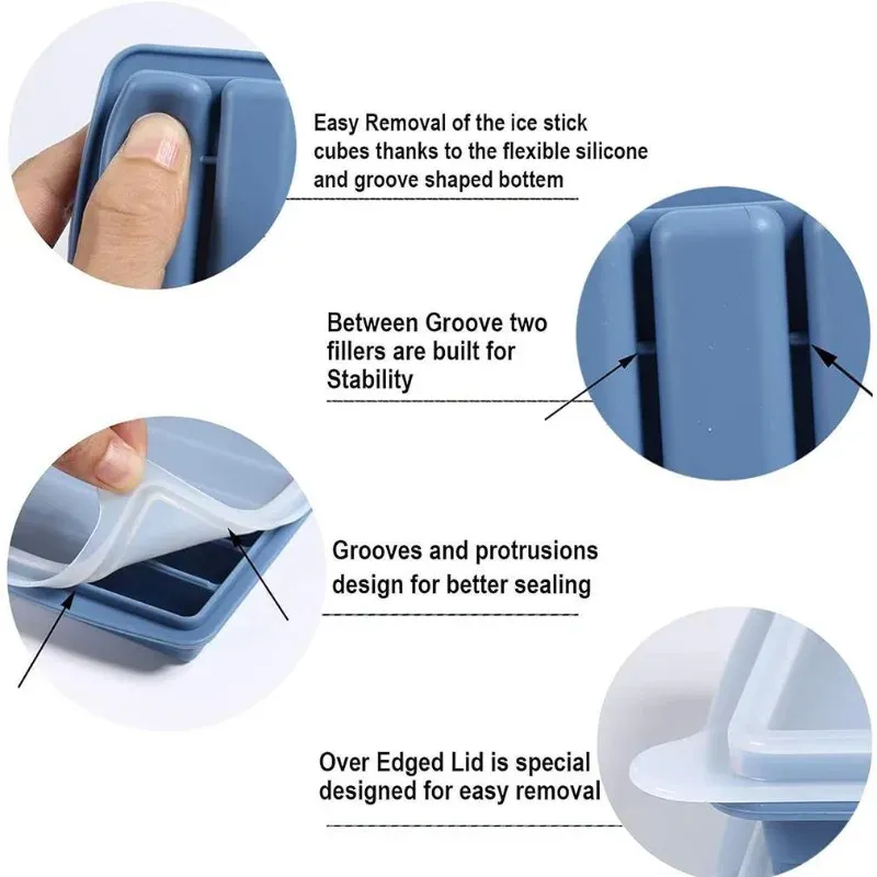 Moule à glaçons bâton en silicone, détail du couvercle