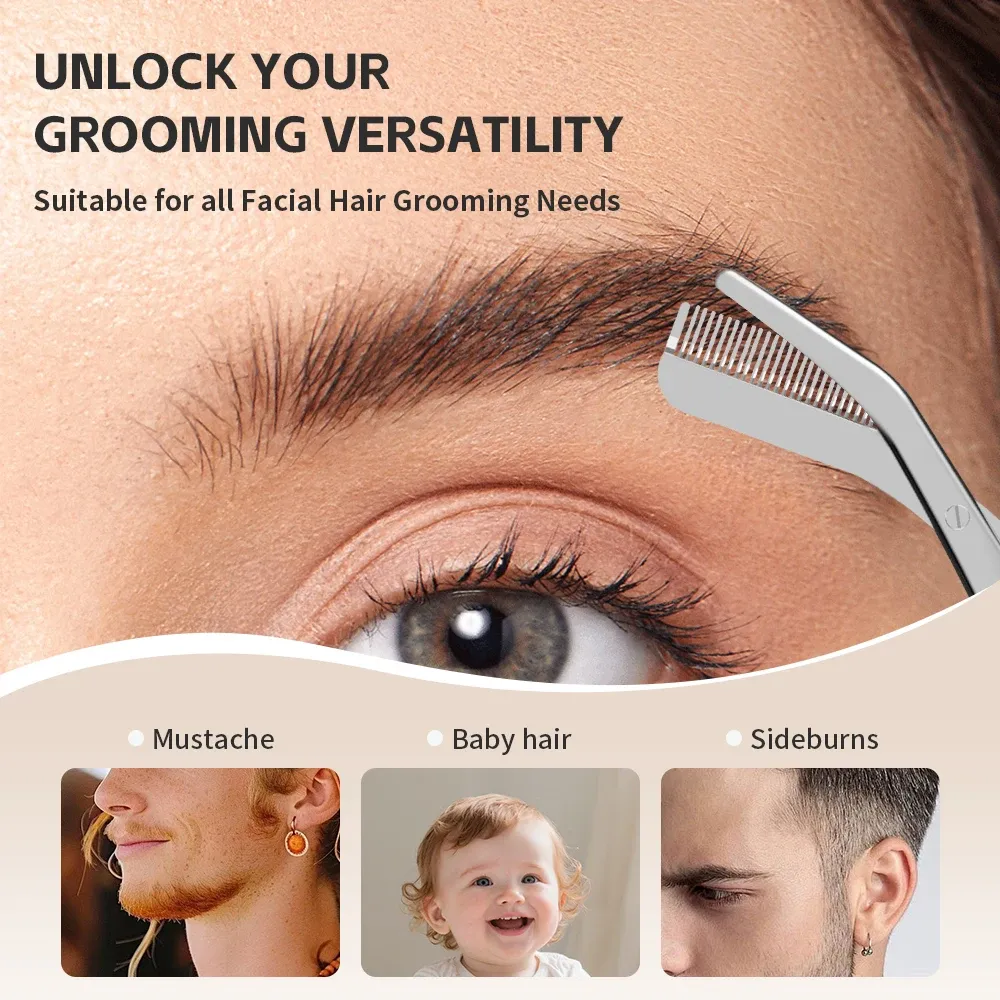 Tondeuse à sourcils professionnelle en acier inoxydable avec peignes de guidage 4