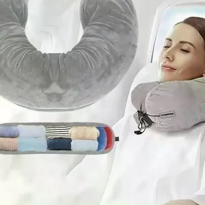 Coussin de voyage en U en polaire cristalline avec pochette de rangement pour vêtements 1