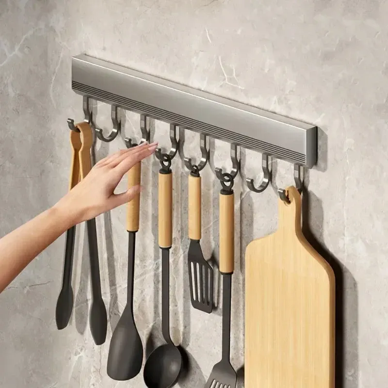 Support de rangement de cuisine en alliage d'aluminium, support mural pour ustensiles de cuisine, porte-serviettes pour peignoir de bain - Image 1