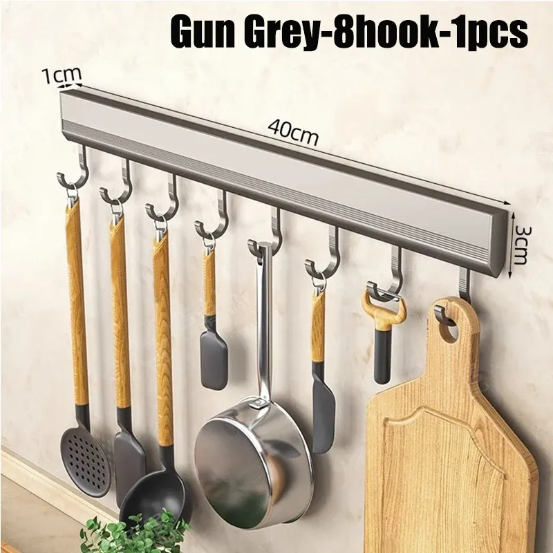 Support de rangement de cuisine en alliage d'aluminium, support mural pour ustensiles de cuisine, porte-serviettes pour peignoir de bain 8