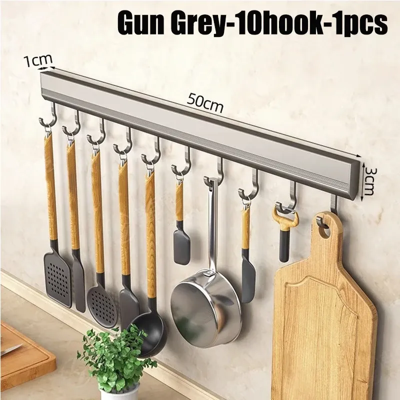 Support de rangement de cuisine en alliage d'aluminium, support mural pour ustensiles de cuisine, porte-serviettes pour peignoir de bain 7