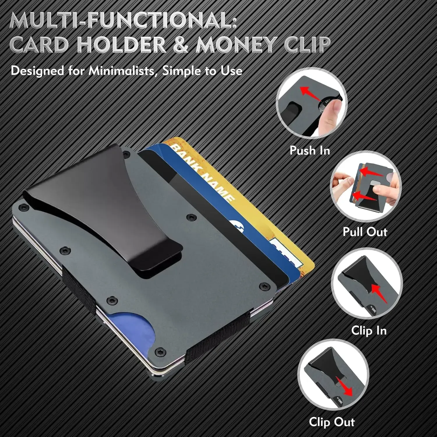 Portefeuille RFID mince sous différents angles