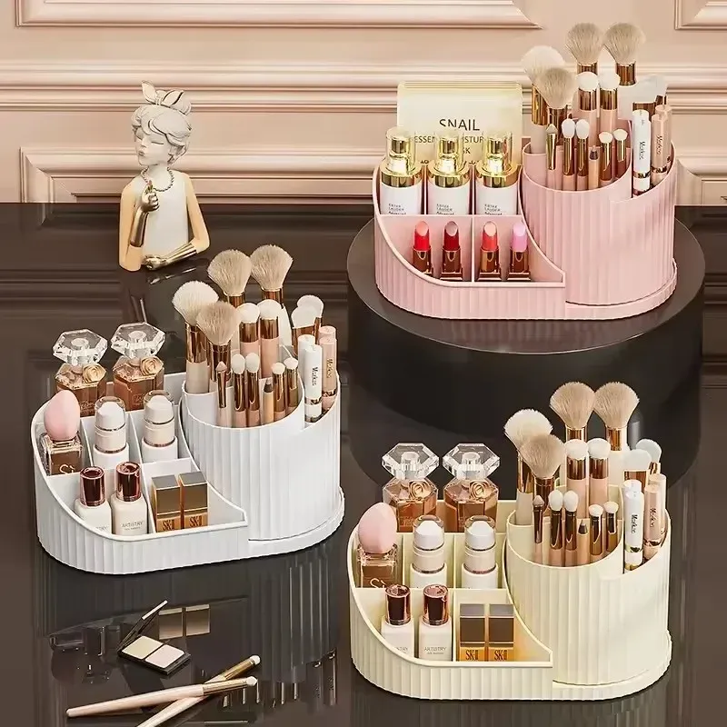 Organisateur de maquillage rotatif à 360 ° avec porte-pinceaux, grand rangement cosmétique pivotant pour soins de la peau, parfums et lotions 2