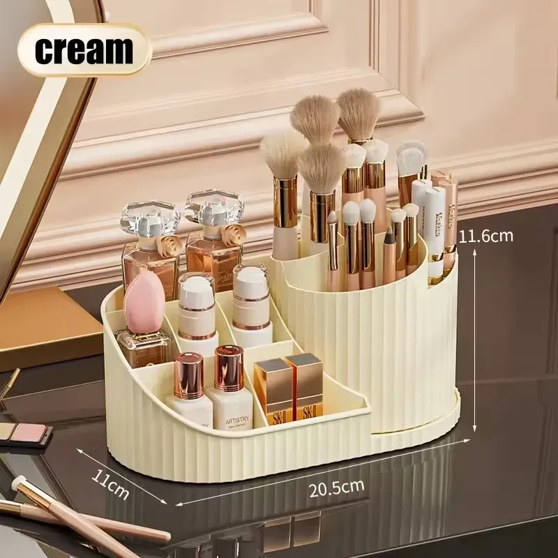 Organisateur de maquillage rotatif à 360 ° avec porte-pinceaux, grand rangement cosmétique pivotant pour soins de la peau, parfums et lotions 8