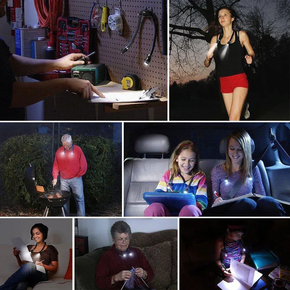 Lampe de lecture LED flexible et mains libres, réglable sur plusieurs angles, avec veilleuse et lampe de poche 6