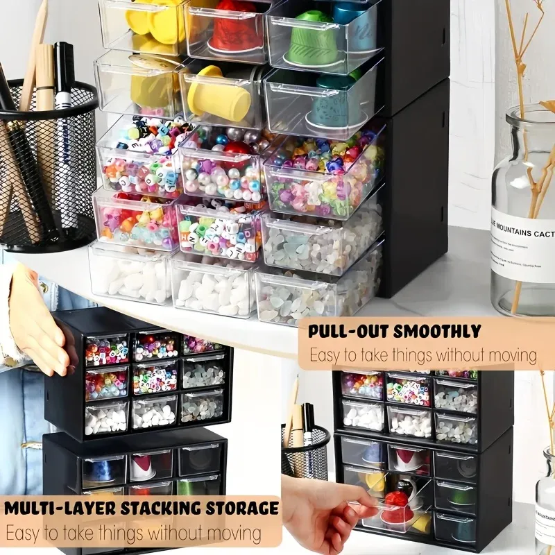 Organisateur de tiroir de bureau multi-grille anti-poussière, boîte de rangement portable pour bijoux et cosmétiques 3