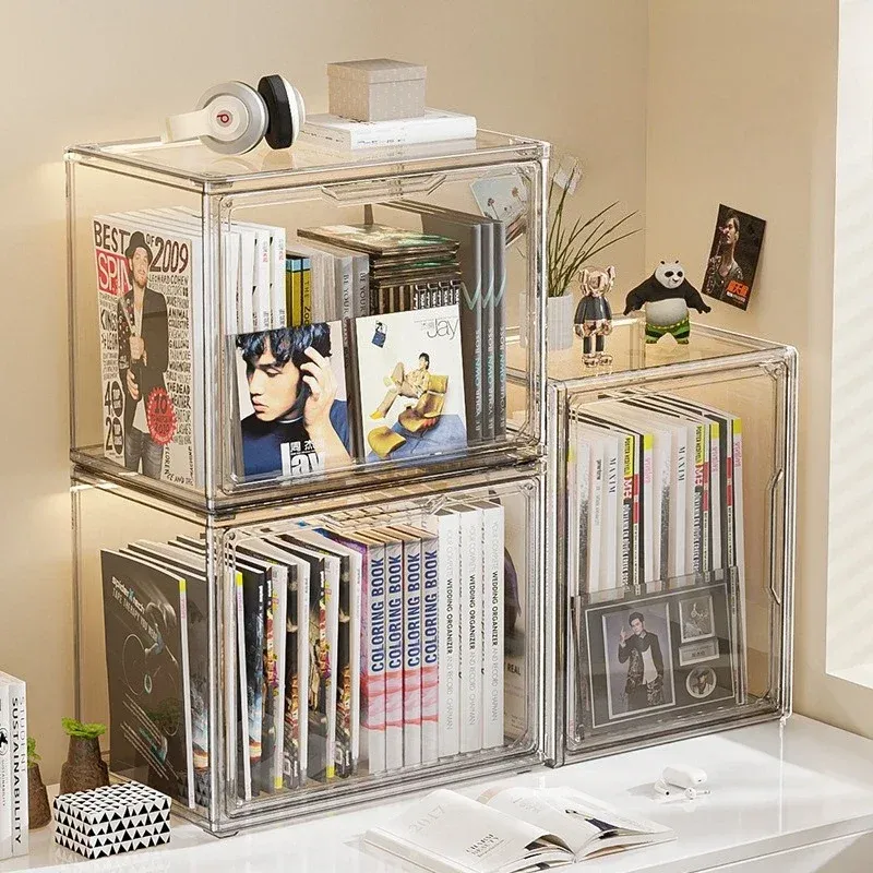 Boîte de rangement transparente anti-poussière pour étagère, CD, livres et magazines - Image 1