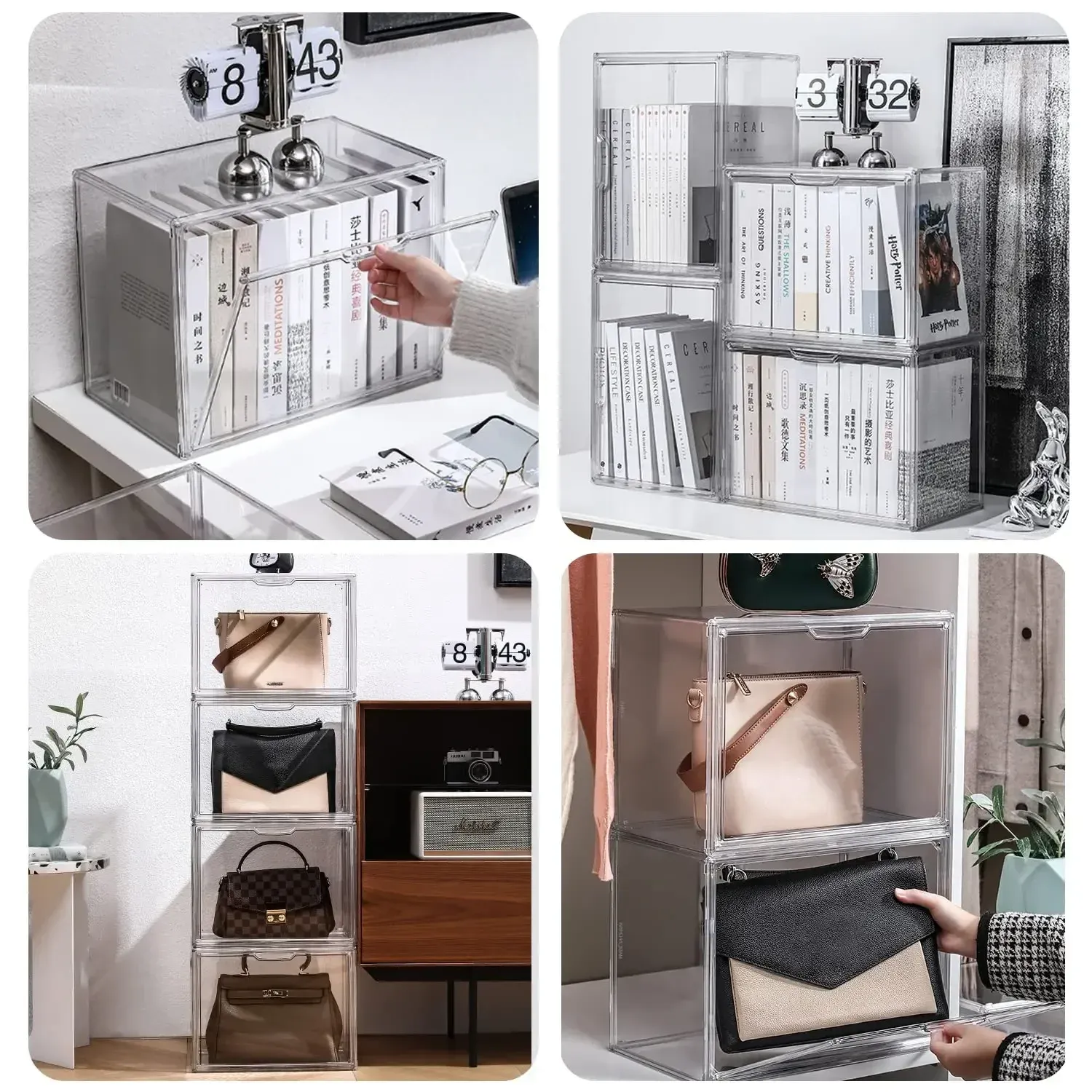 Boîte de rangement transparente anti-poussière pour étagère, CD, livres et magazines 5