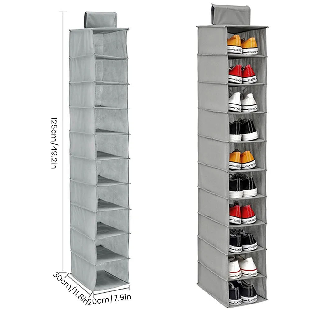 Organisateur de chaussures suspendu pliable en tissu non tissé à 10 niveaux, gain de place pour placard 10