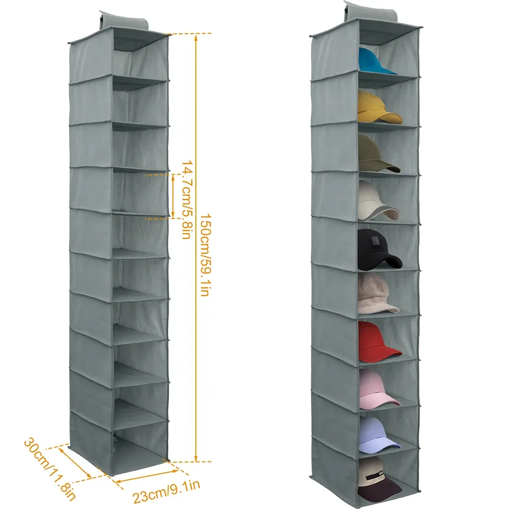 Organisateur de chaussures suspendu pliable en tissu non tissé à 10 niveaux, gain de place pour placard 7