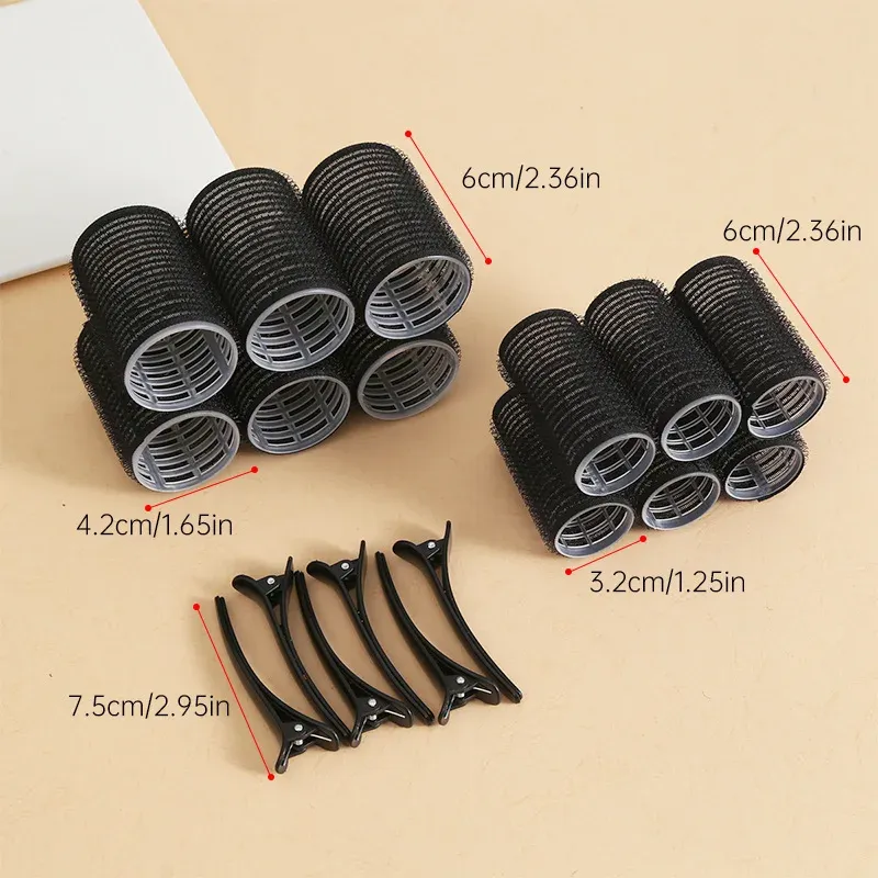 Lot de 12 bigoudis auto-agrippants sans chaleur avec crochet, pour salon de coiffure 2
