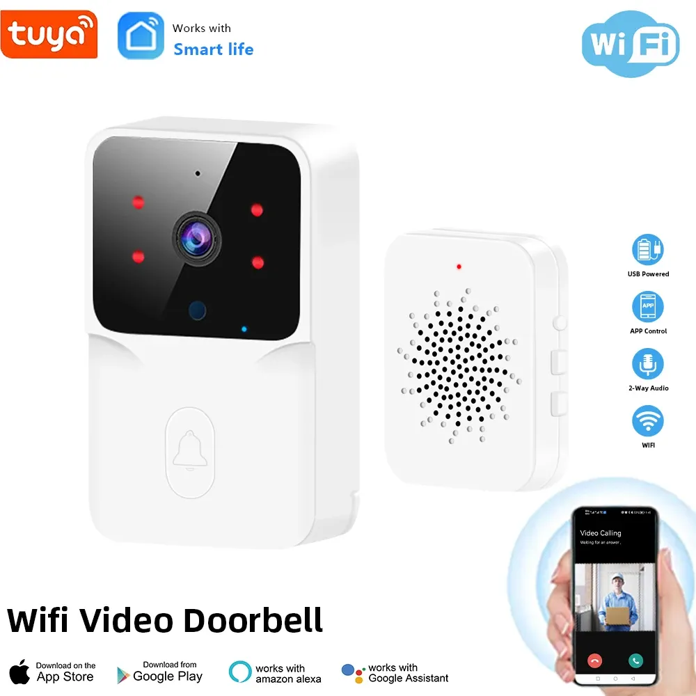 Tuya Sonnette vidéo WiFi sans fil HD avec caméra IR, alarme de sécurité et interphone pour maison intelligente 2