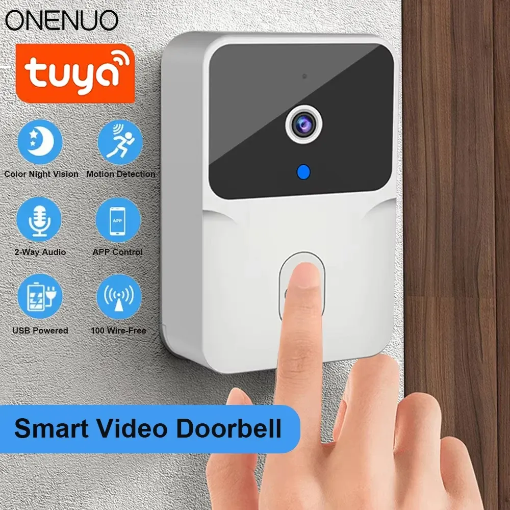Tuya Sonnette vidéo WiFi sans fil HD avec caméra IR, alarme de sécurité et interphone pour maison intelligente - Image 1