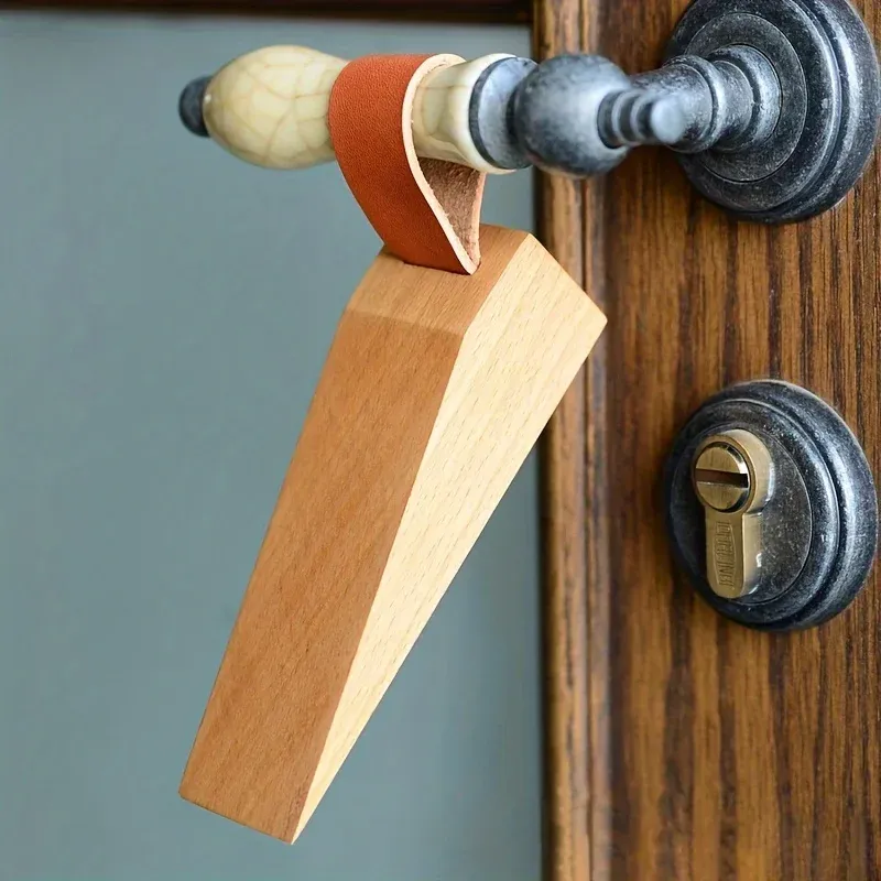 Butoir de porte en bois renforcé à lame inférieure antidérapante, à installer sous la porte, pour usage domestique ou au bureau (1 pièce) 5