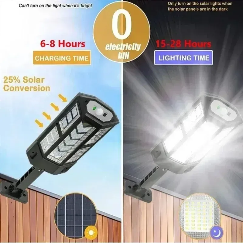 Lampe solaire LED extérieure 300000 lm avec capteur de mouvement, 4 modes d'éclairage, étanche IP65 2