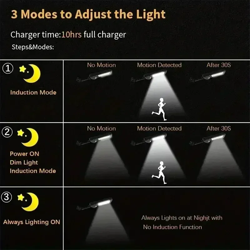 Lampe solaire LED extérieure 300000 lm avec capteur de mouvement, 4 modes d'éclairage, étanche IP65 5