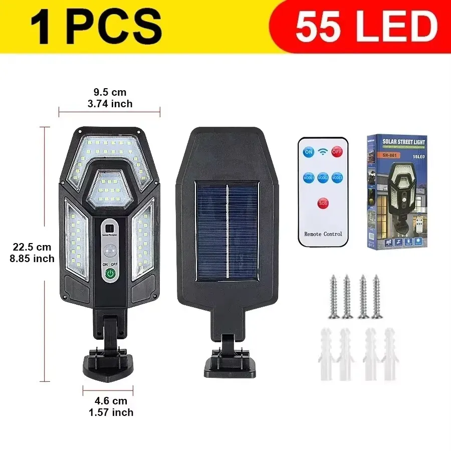 Lampe solaire LED extérieure 300000 lm avec capteur de mouvement, 4 modes d'éclairage, étanche IP65 7