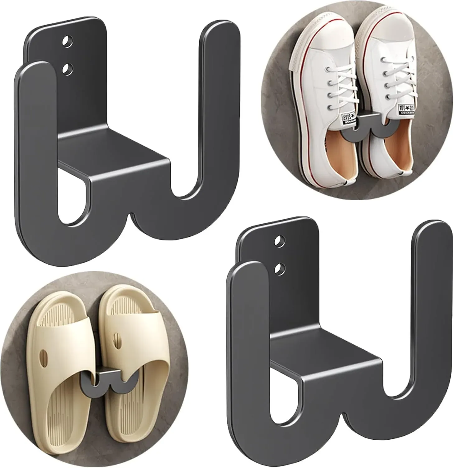 Lot de 3 étagères murales multifonctionnelles pour chaussures et pantoufles, sans perçage 1