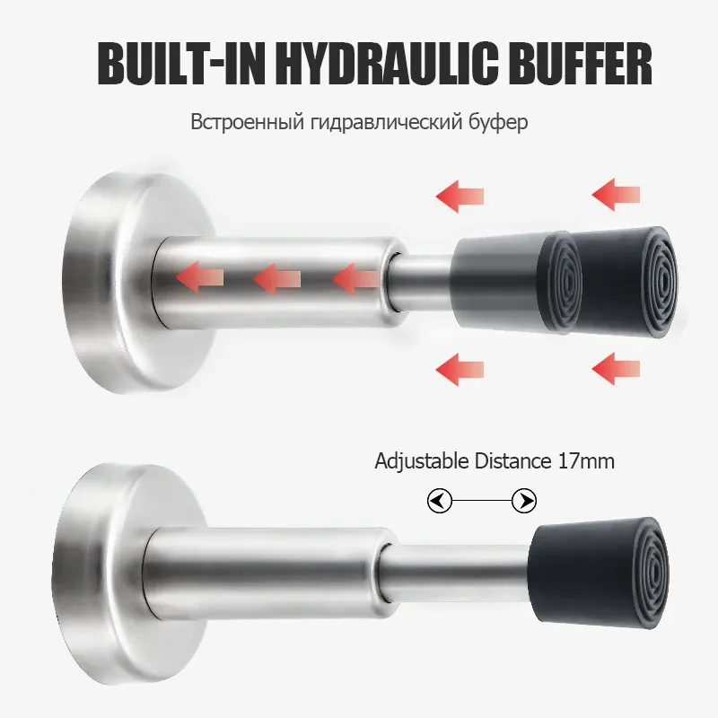 Butoir de porte en acier inoxydable sans perçage, amortisseur hydraulique, protection murale en caoutchouc 2