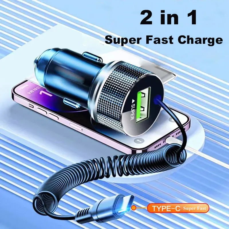 Chargeur de voiture USB en métal EDEBA avec câble Type-C, adaptateur 12V 2-en-1 à charge ultra rapide pour iPhone, Samsung, Huawei, VIVO et OPPO 3