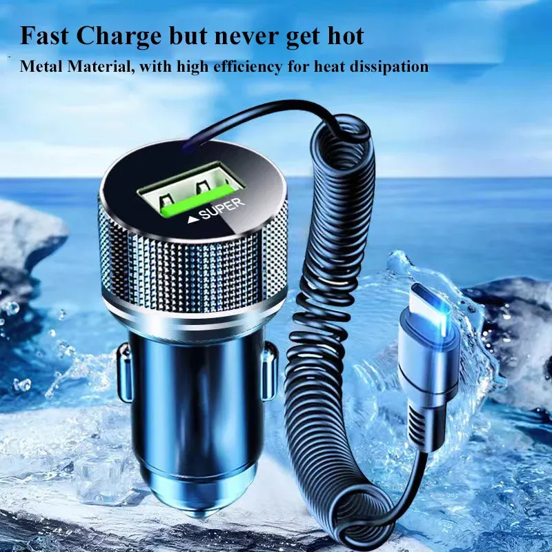 Chargeur de voiture USB en métal EDEBA avec câble Type-C, adaptateur 12V 2-en-1 à charge ultra rapide pour iPhone, Samsung, Huawei, VIVO et OPPO 4