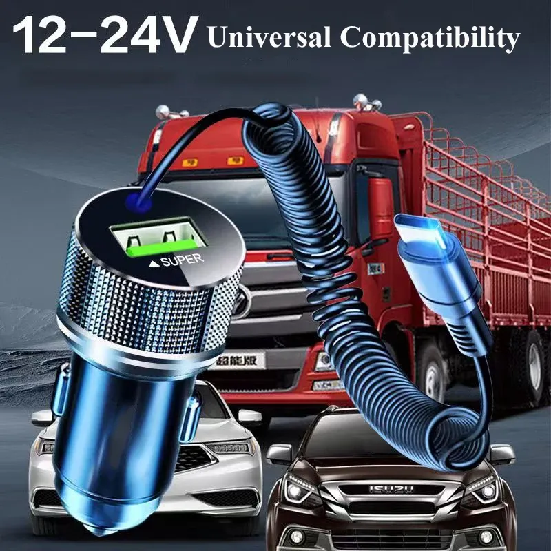 Chargeur de voiture USB en métal EDEBA avec câble Type-C, adaptateur 12V 2-en-1 à charge ultra rapide pour iPhone, Samsung, Huawei, VIVO et OPPO 6