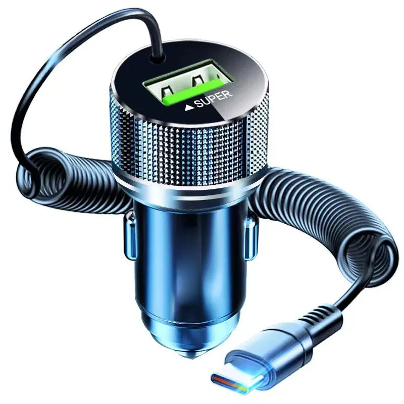 Chargeur de voiture USB en métal EDEBA avec câble Type-C, adaptateur 12V 2-en-1 à charge ultra rapide pour iPhone, Samsung, Huawei, VIVO et OPPO 7
