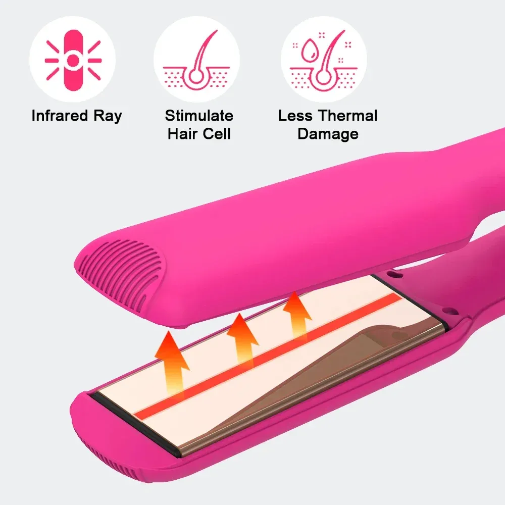 Lisseur infrarouge en titane 450 °F, large plaque, chauffe rapide en 30 secondes, 2 en 1 lisseur et boucleur, rose 2