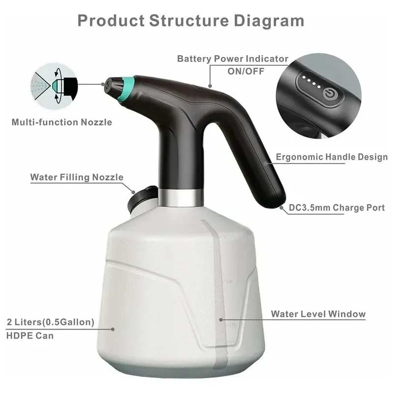 Pulvérisateur électrique HOMEFISH 2 L à arrosage automatique, rechargeable par USB 4