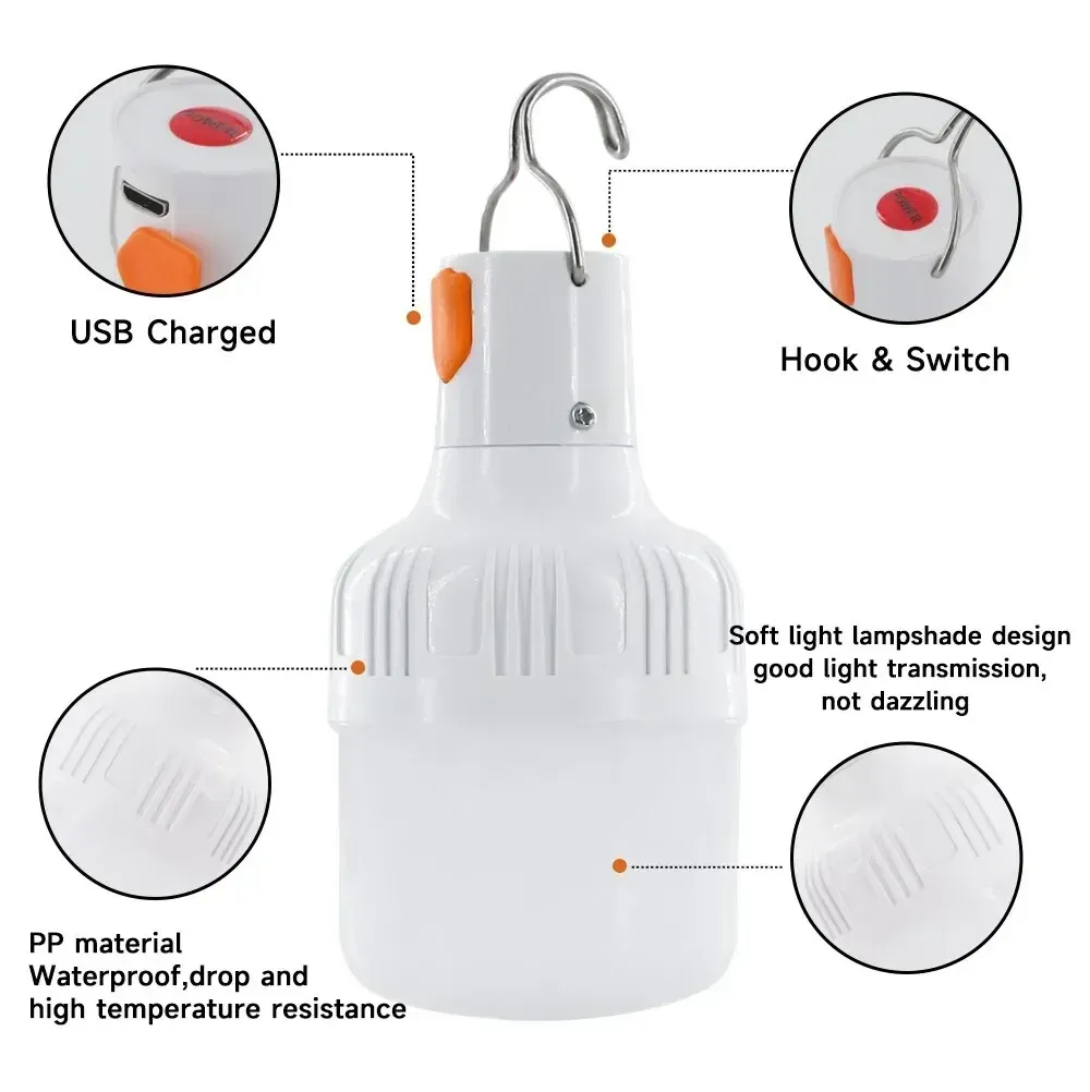 Lampe LED rechargeable USB pour camping, étanche et économe en énergie, à suspendre sous tente 2