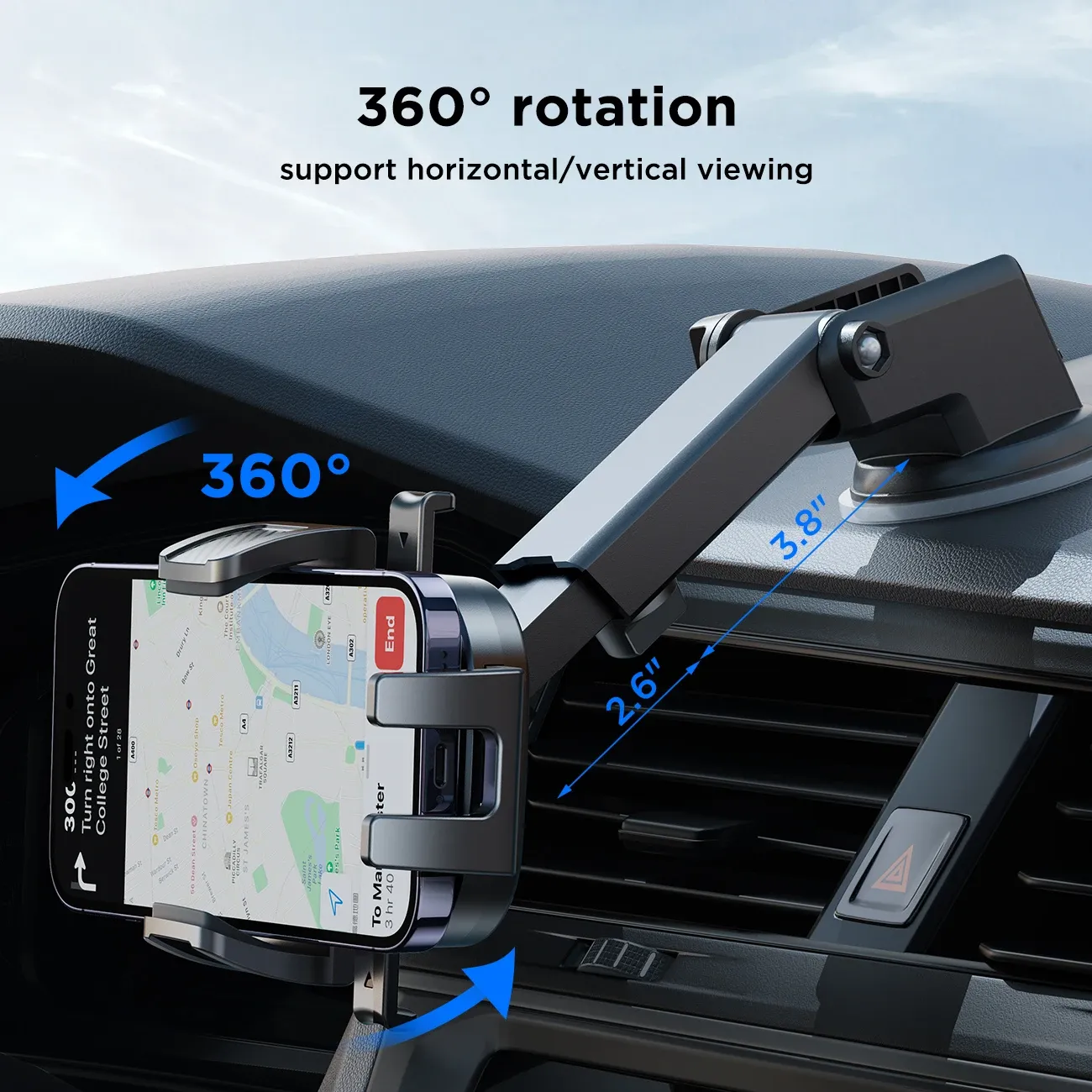 Support de téléphone universel pour voiture, à ventouse, compatible iPhone, Samsung, Google et Huawei 3