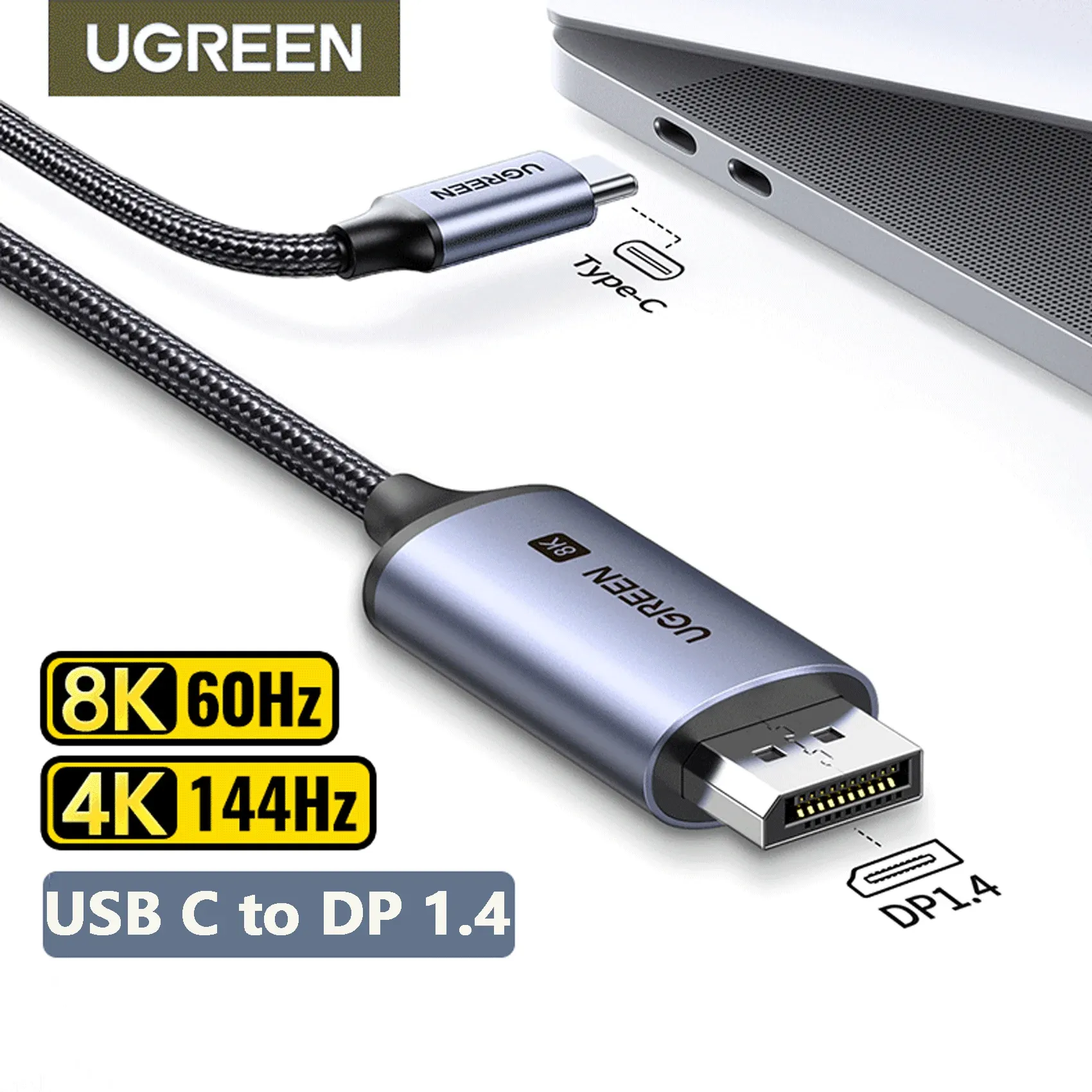 UGREEN Câble USB-C vers DisplayPort 1.4 8K, compatible Thunderbolt 3, pour iPhone 15, MacBook Pro et iPad