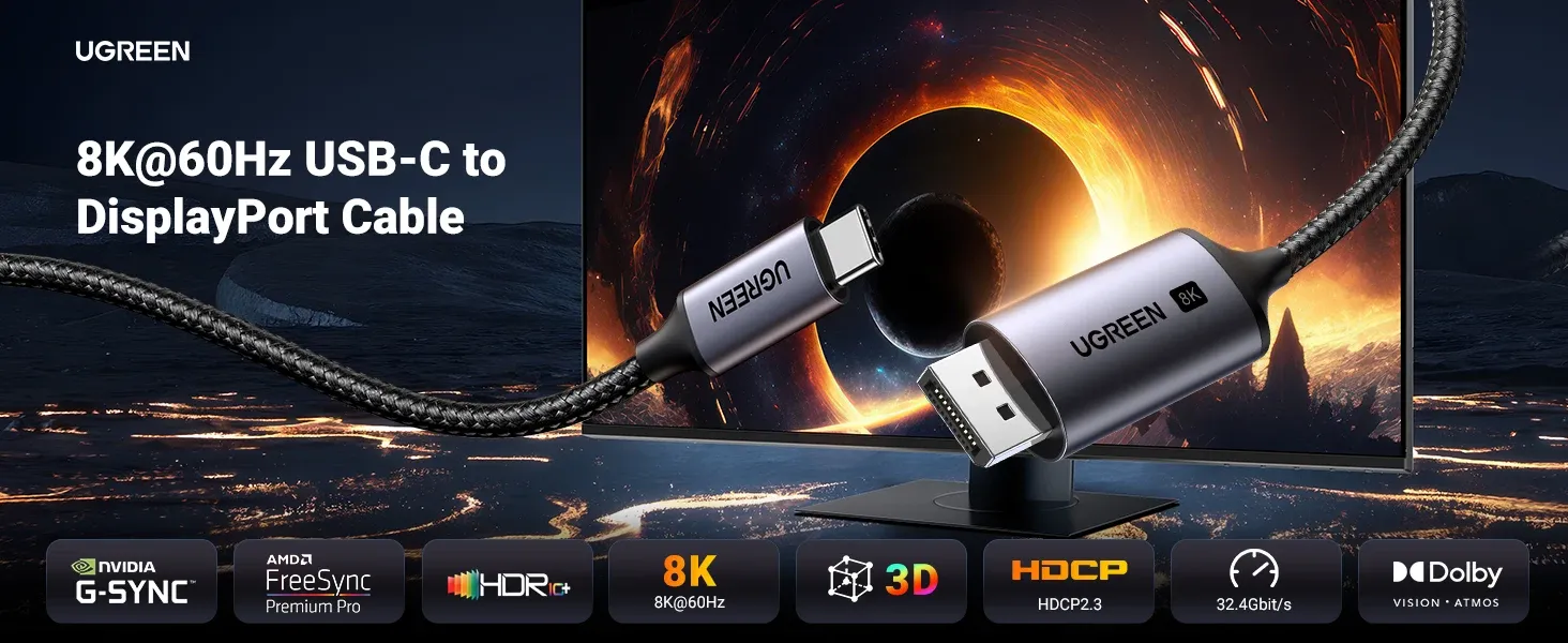 Câble UGREEN USB-C vers DisplayPort en situation d'utilisation