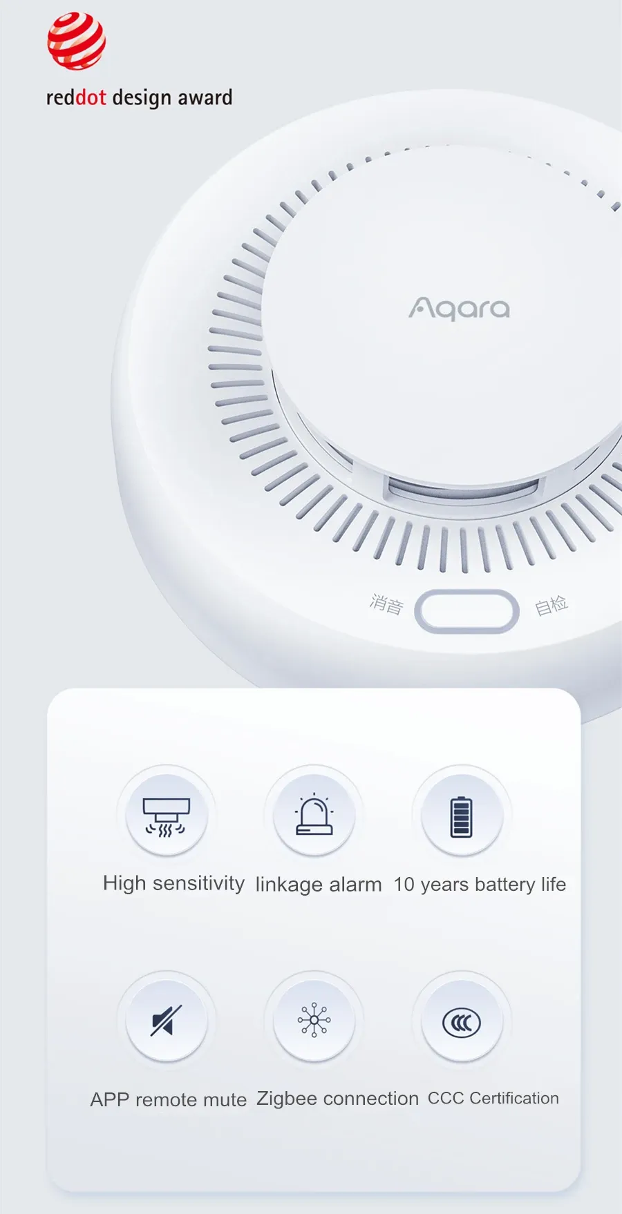 Design épuré du détecteur de fumée Aqara