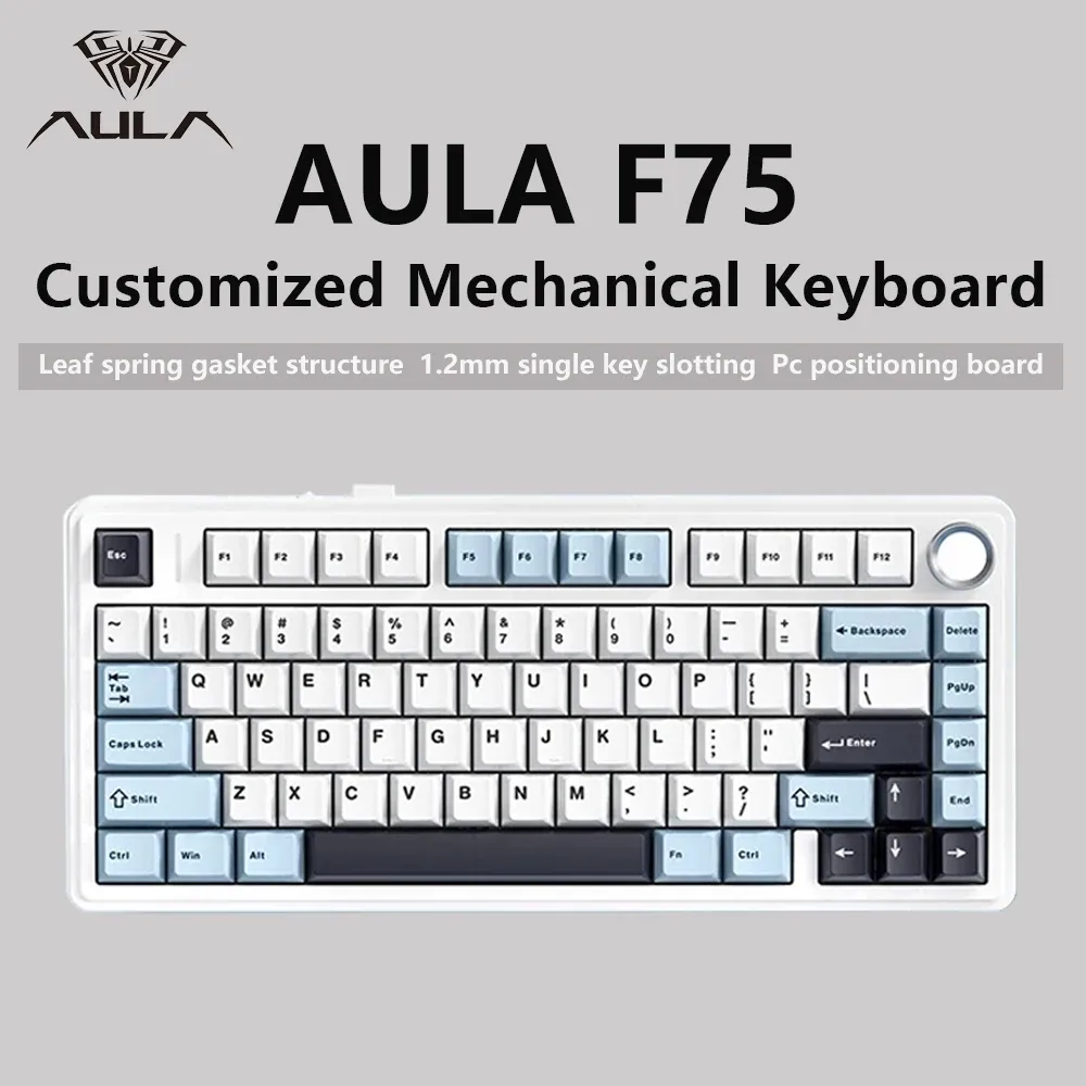 AULA Clavier mécanique de jeu F75 2.4G sans fil, Bluetooth, filaire, RVB, personnalisable, disposition 75 %, profil OEM, structure à joint