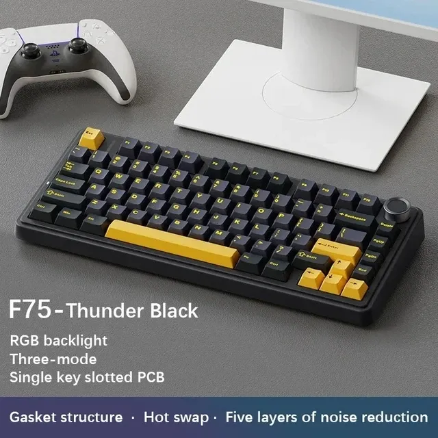 AULA Clavier mécanique de jeu F75 2.4G sans fil, Bluetooth, filaire, RVB, personnalisable, disposition 75 %, profil OEM, structure à joint 11