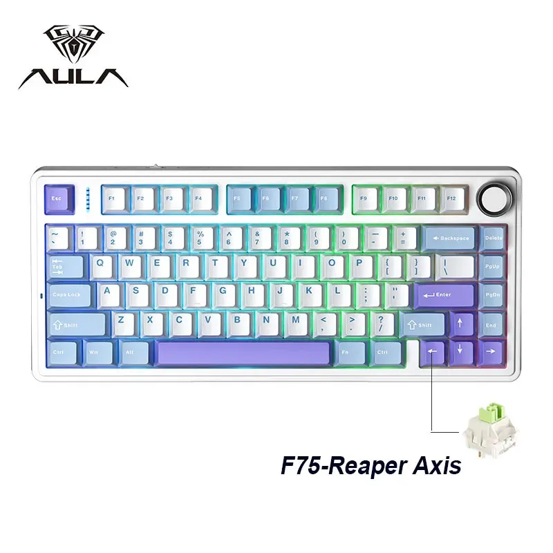AULA Clavier mécanique de jeu F75 2.4G sans fil, Bluetooth, filaire, RVB, personnalisable, disposition 75 %, profil OEM, structure à joint 14