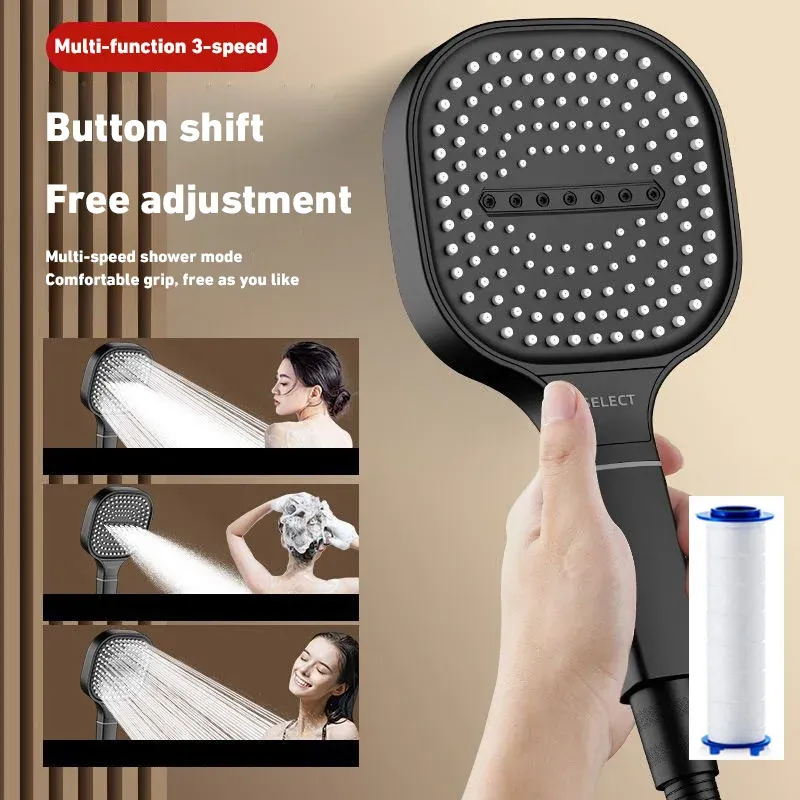 Pomme de douche à panneau 13 cm, réglable, 3 modes, haute pression, effet massage, avec filtre 5