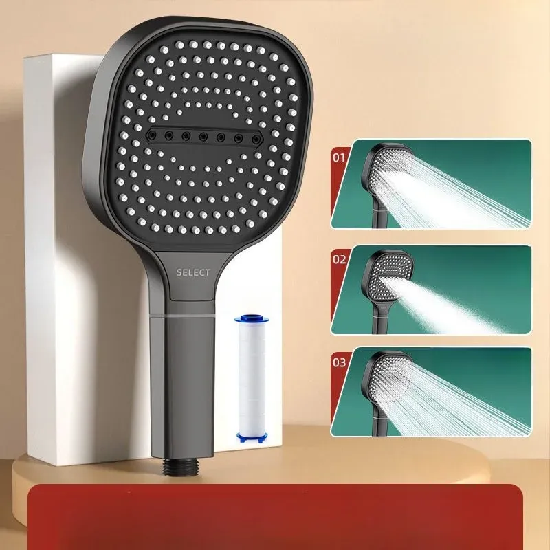 Pomme de douche à panneau 13 cm, réglable, 3 modes, haute pression, effet massage, avec filtre 13