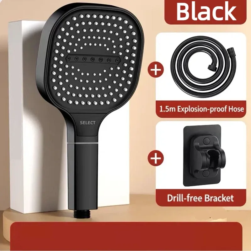 Pomme de douche à panneau 13 cm, réglable, 3 modes, haute pression, effet massage, avec filtre 8