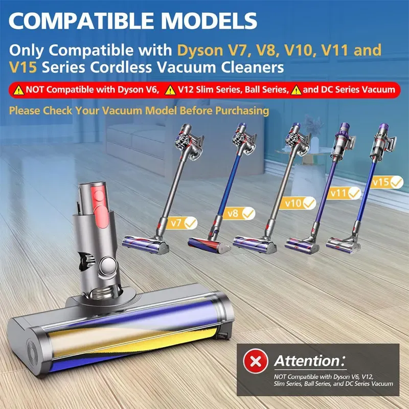 Tête de brosse souple améliorée pour aspirateurs sans fil Dyson V7, V8, V10, V11, V15 et V10 Slim, avec lumière LED verte pour la maison 5