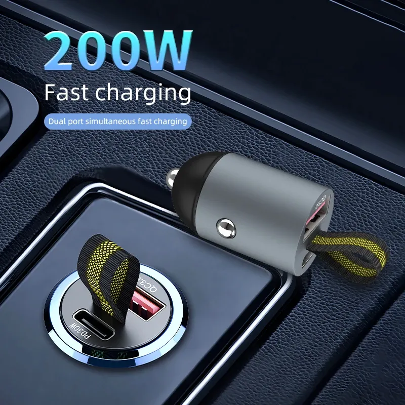 Chargeur de voiture USB-C mini 200 W à charge rapide PD compatible iPhone 15, Huawei et Samsung