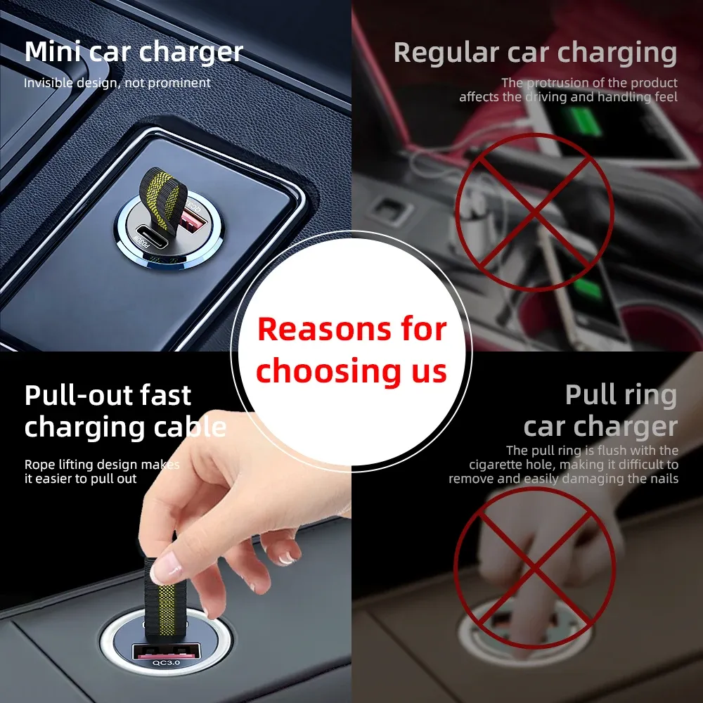 Chargeur de voiture USB-C mini 200 W à charge rapide PD compatible iPhone 15, Huawei et Samsung 5