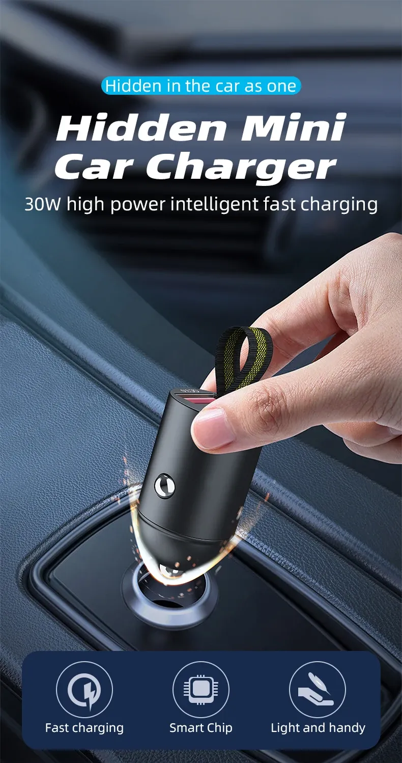 Chargeur de voiture USB-C premium, vue détaillée du design