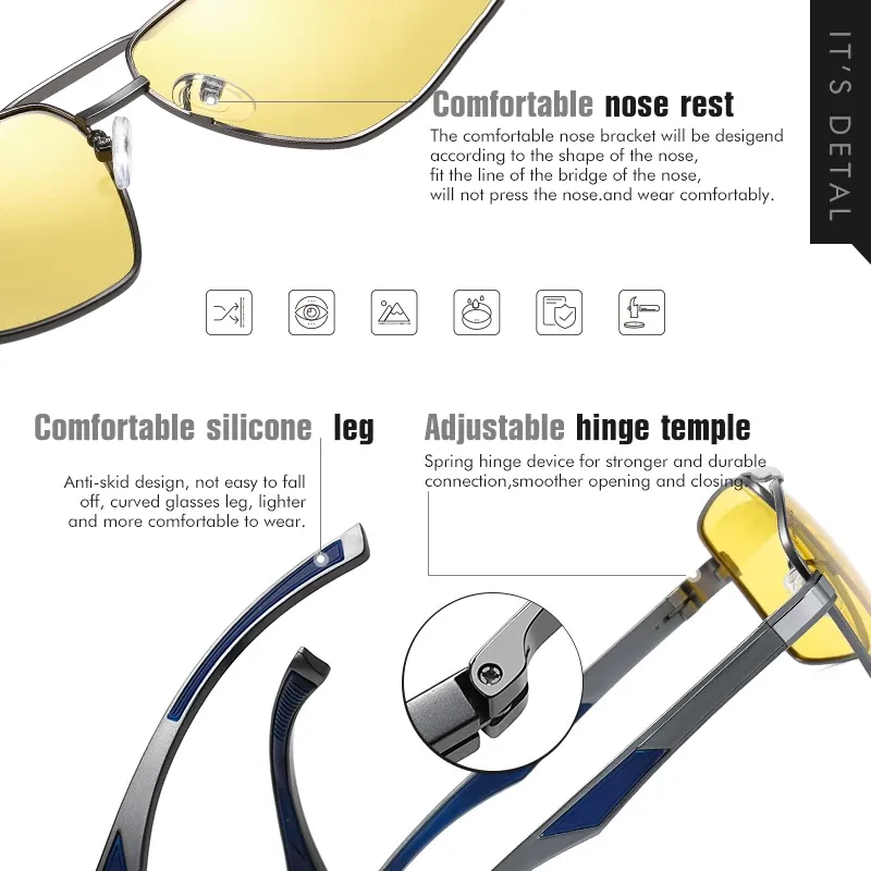 Lunettes de soleil photochromiques intelligentes LIOUMO pour hommes et femmes, lunettes de vision nocturne polarisées, lunettes de conduite anti-éblouissement UV400 5