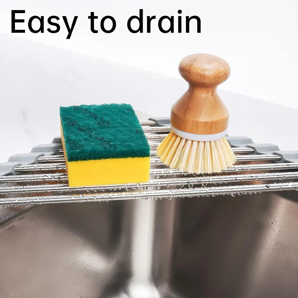Le title is already in French, so I'll produce a clean, professional version without the spammy keyword stuffing:

Égouttoir triangulaire enroulable pour évier de cuisine avec système de drainage 2
