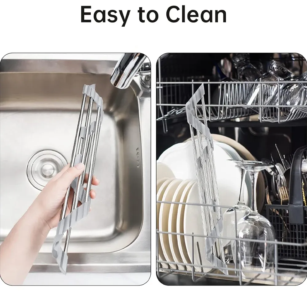 Le title is already in French, so I'll produce a clean, professional version without the spammy keyword stuffing:

Égouttoir triangulaire enroulable pour évier de cuisine avec système de drainage 6
