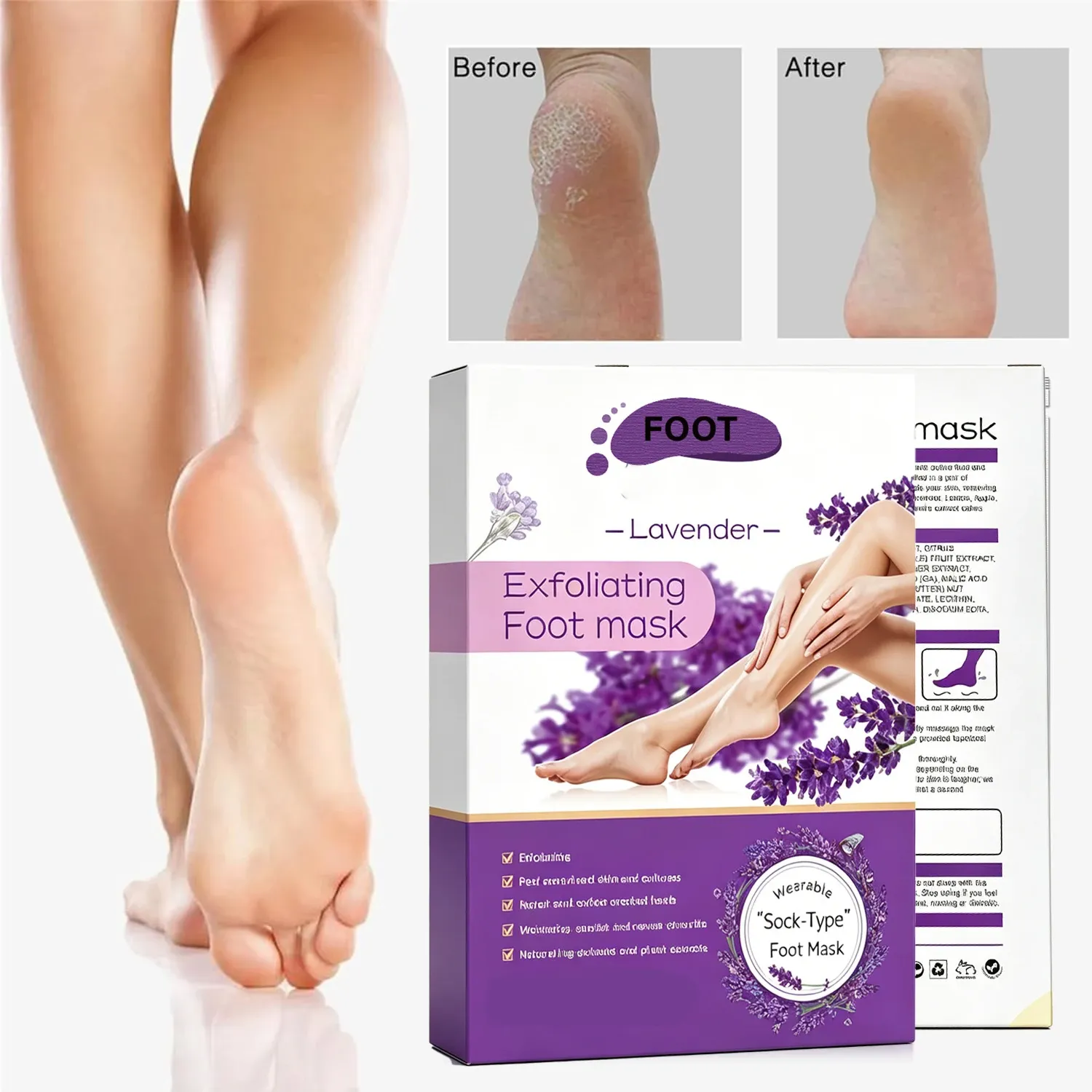 Chaussettes exfoliantes pour les pieds, masque anti-callosités et peaux mortes, soin des pieds 4