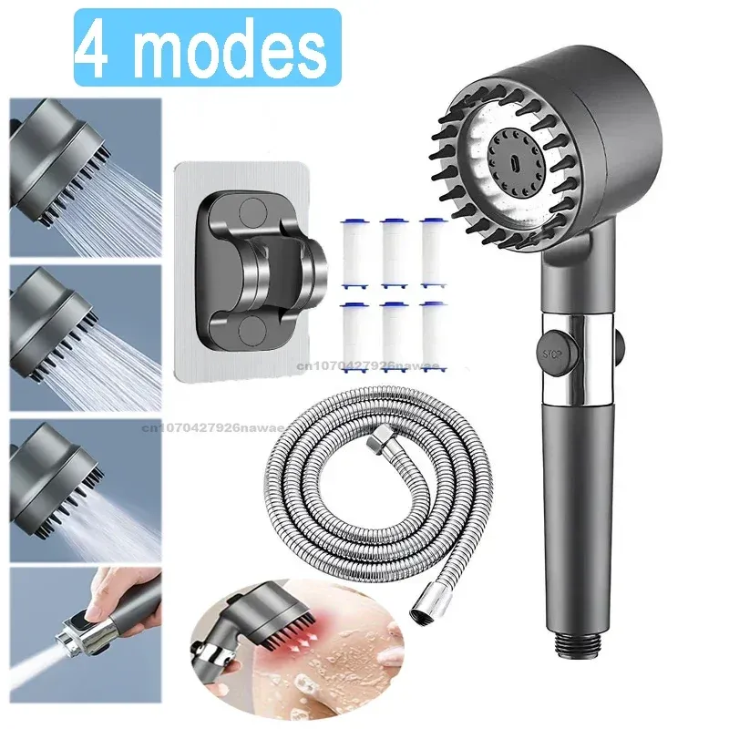 Pommeau de douche avec filtre, pommeau haute pression à bouton d'arrêt, système de douche massant, accessoires de salle de bain